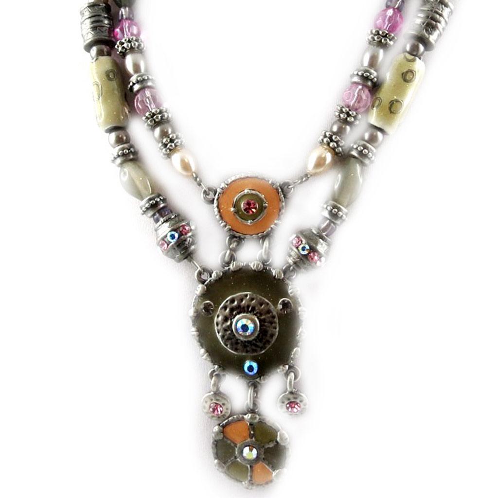 Les Trésors De Lily [E2533] — Дизайнерское колье «Мимозы», серо-розовое