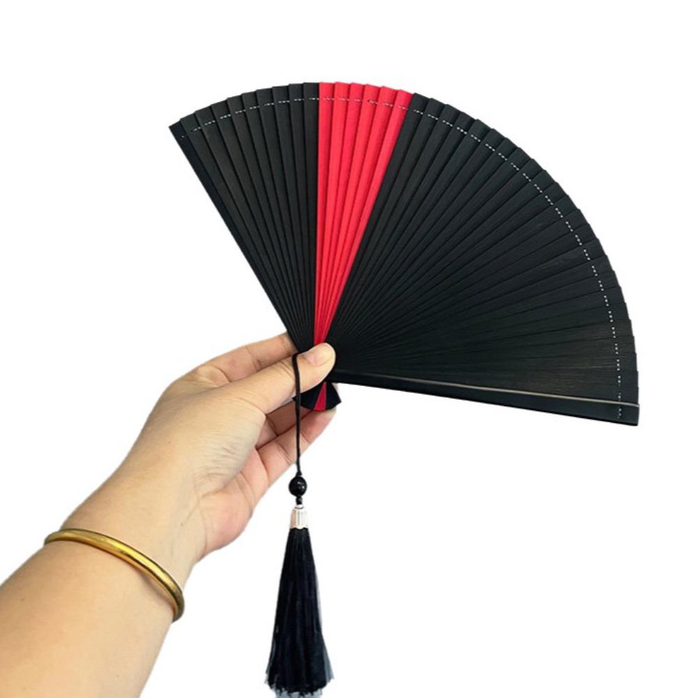 Chinese Style Tassel Folding Fan Solid Color Kimono Fan Elegant Handheld Fans Wedding Party Decor
