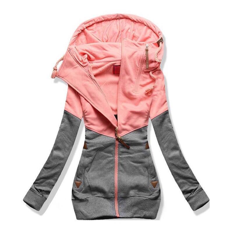 Women's Large Size Hooded Sweatshirt Patchwork Color Pullover Thickened Long Sleeve Hooded Top