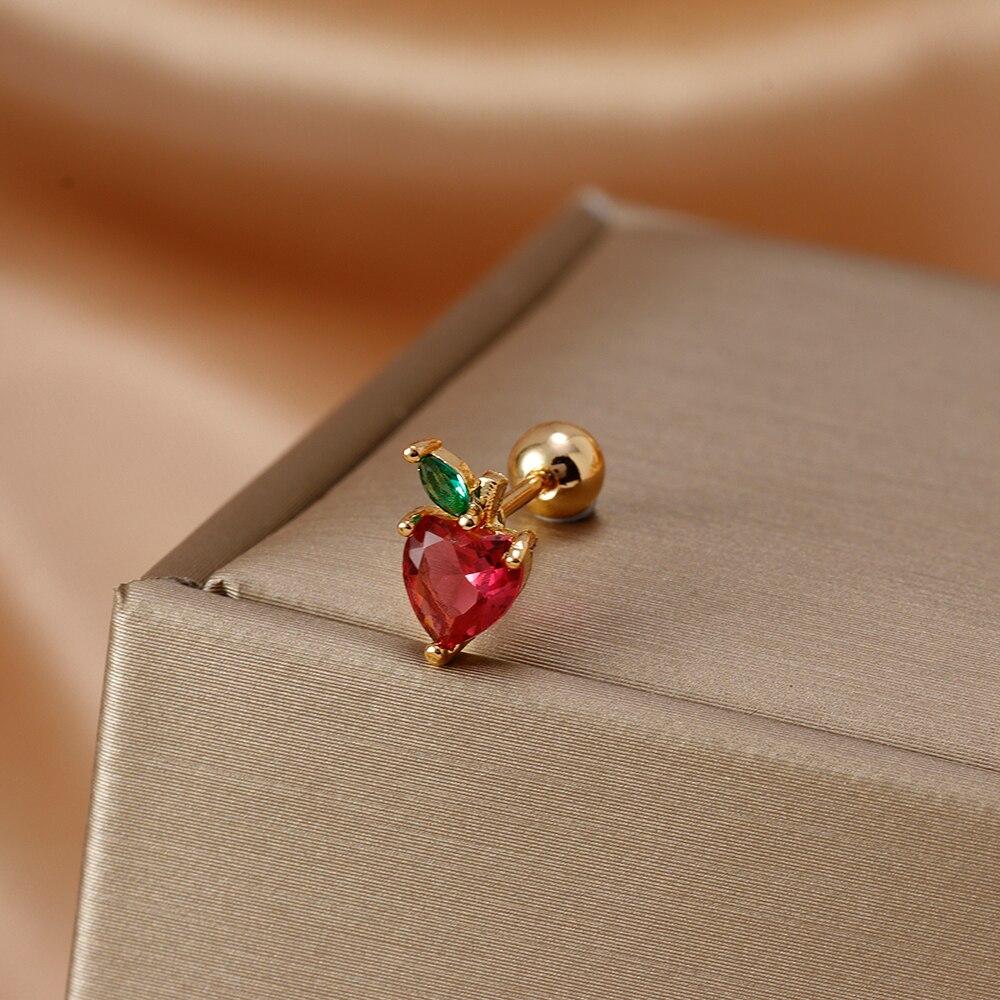 Fashion Stainless Steel Mini Zirconia Stud Earrings For Women Luxury Cute Fruits Helix Tragus Piercing Earrings Party Jewelry
