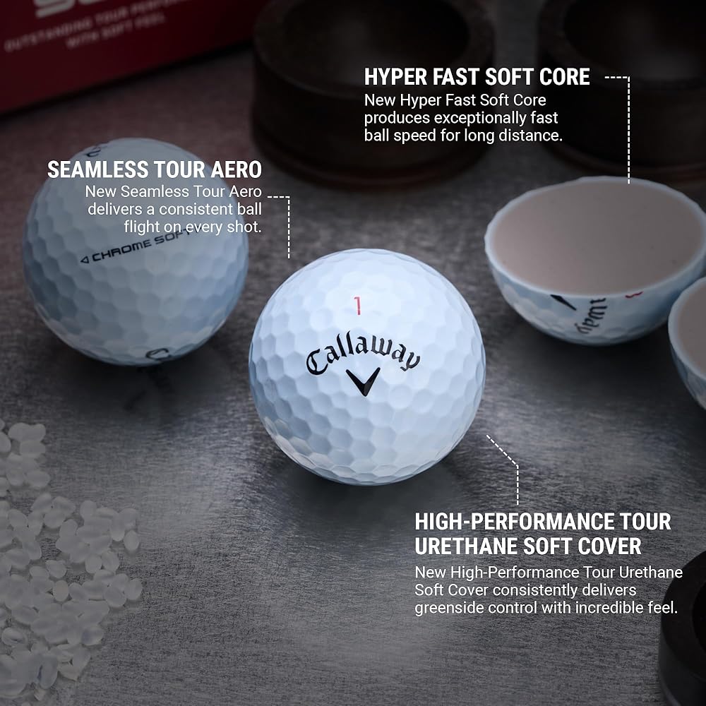 Мячи для гольфа Callaway Chrome Soft, упаковка 24 шт., 3-составная конструкция, белые