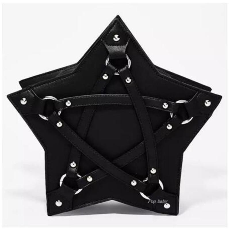 Dark Gothic Pentagram Shoulder Bag Unisex Punk Designer Casual Totes Women Retro Handbag Gifts Black