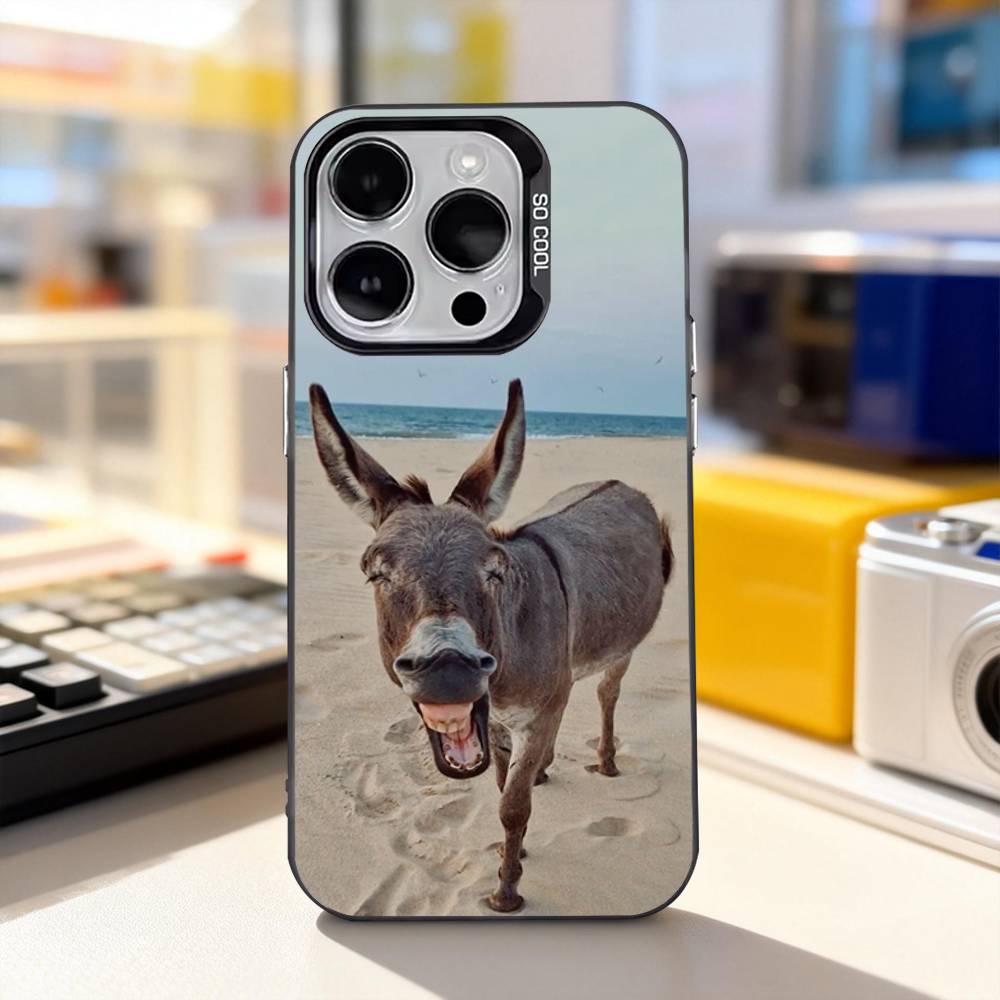 Забавный Осел Милый Для iPhone 11,12,13,14,15,16,17,Pro,Max,Plus,E,Air,Mini Чехол для Телефона IMD Матовый Черный