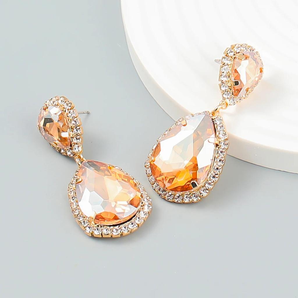 JIJIAWENHUA New Shiny Rhinestone Water Drop Pendant Ladies Earrings Dinner Party Wedding Fashion Statement Jewelry Accessories