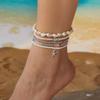 Multilayer Starfish Imitation Pearl Anklet For Women Conch Turtle Polymer Clay Beads Bracelet On The Leg Lucky Evil Eye Anklets