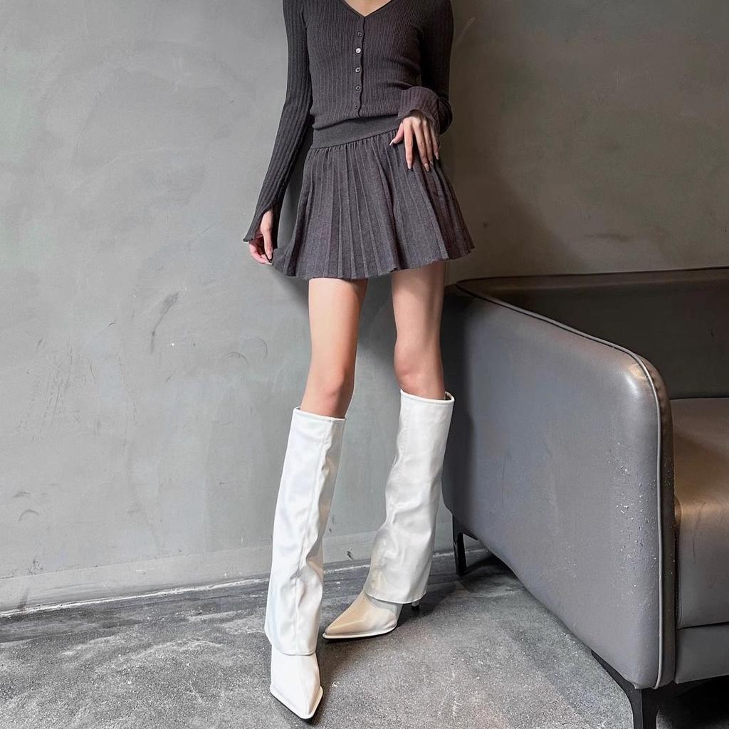 Autumn and Winter Spice Girls Knight Boots Patent Leather Pants Tube Boots Pointed Tall Heels High Heel Boots But Knee Boots