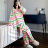 Long Sleeved Pajamas Set Women Autumn Student Girls Rainbow Loungewear Can Be Worn Outside Loose Clothes
