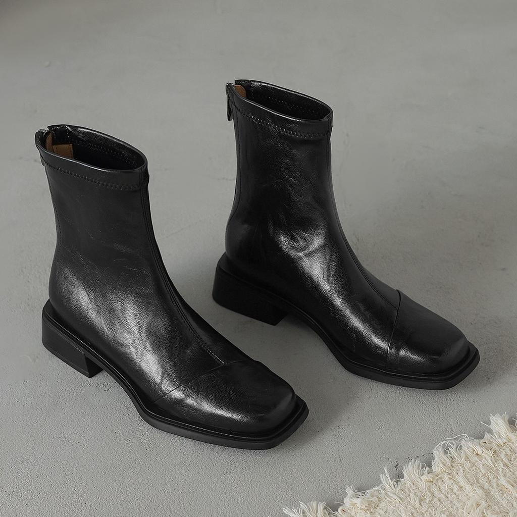 Огромный комфорт~ Lan cabinet маленькие короткие ботинки женские 2025 новые мягкая кожа осень и зима толстый каблук эластичные тонкие ботинки дети