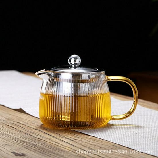 Стеклянный чайник с вертикальным узором, устойчивый к высоким температурам, и фильтром из нержавеющей стали для заваривания ароматизированного чая