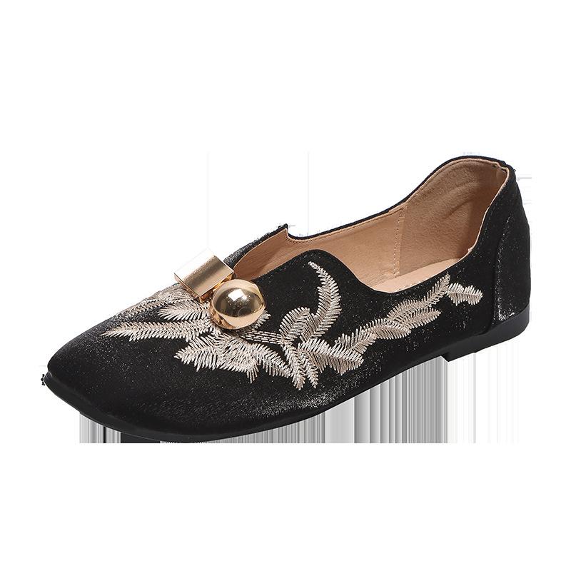 Ретро новый китайский стиль 2025 весна новая обувь на низком каблуке женская универсальная с квадратным носком одинарная обувь женские туфли Doudou плоские лоферы