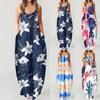 Women's Fashion Summer Casual Print V-Neck Sexy Sleeveless Dresses Long