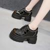 Loafers Women's 2025 Spring New Inner Height Increase Black Big Head Derby Shoes Platform Thick Heel British Style Small Leather Shoes