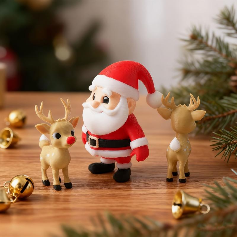 3D Printed Santa Reindeer Figurine Festive Christmas Desktop Ornament for 2027 New Year Party Table Centerpiece