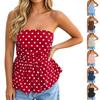 Женский strapless топ-труба в горошек, летняя повседневная блузка без рукавов с баской, легкая дышащая ткань, облегающий крой