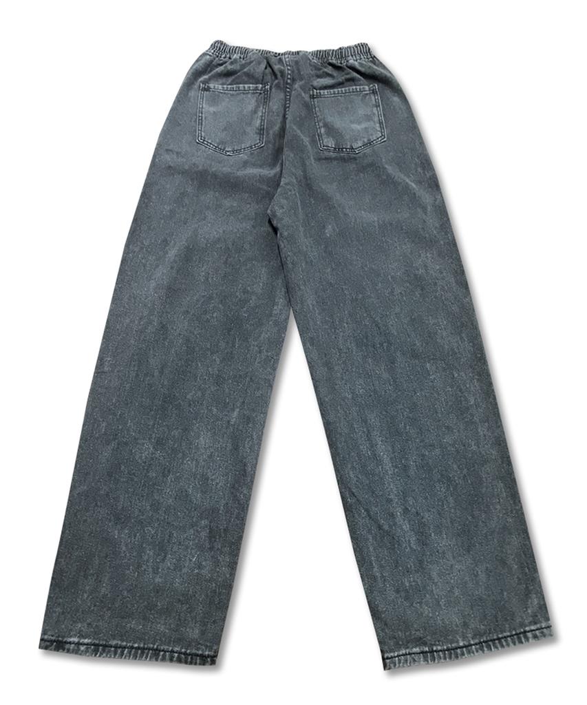 DOUBLE JD Semi-Wide Elastic Denim Pants (Black)