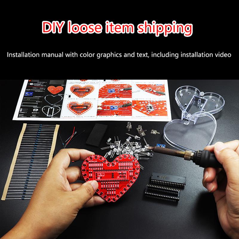 Led Heart-Shaped Flow Light Diy Electronic Kit With 32 Colorful Led Lights Diy Soldering Practice Kit Battery Powered