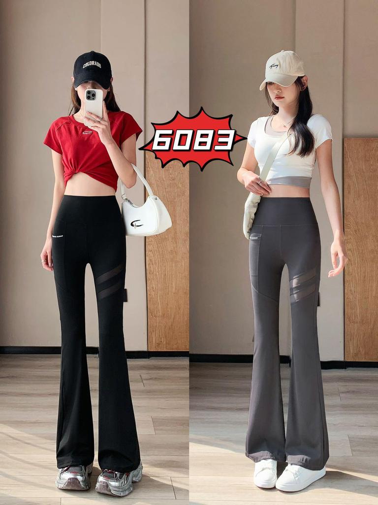 2025 Slim Fit Mesh Micro-Flare Pants with Pocket & Tummy Control