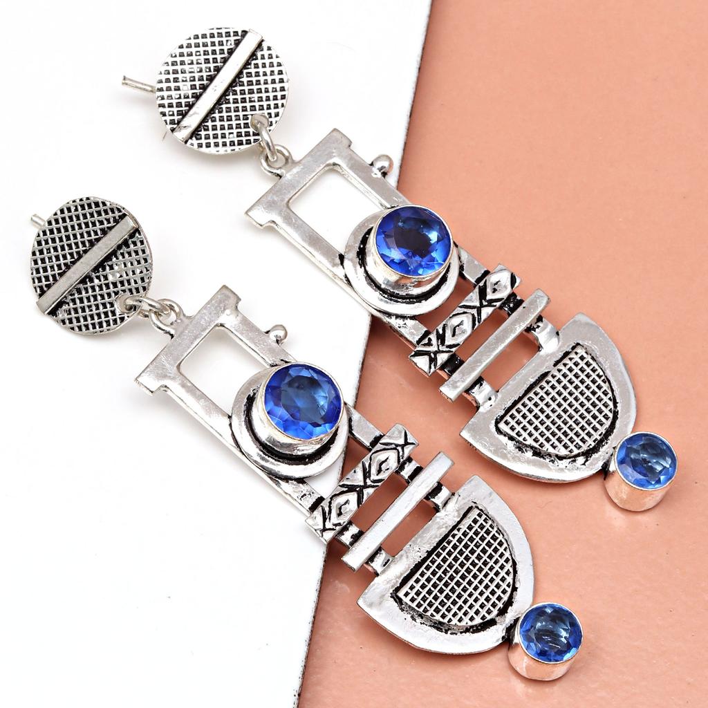 Tanzanite Gemstone Unisex Women's Gift For Her Silver Jewelry Earring 1.5''