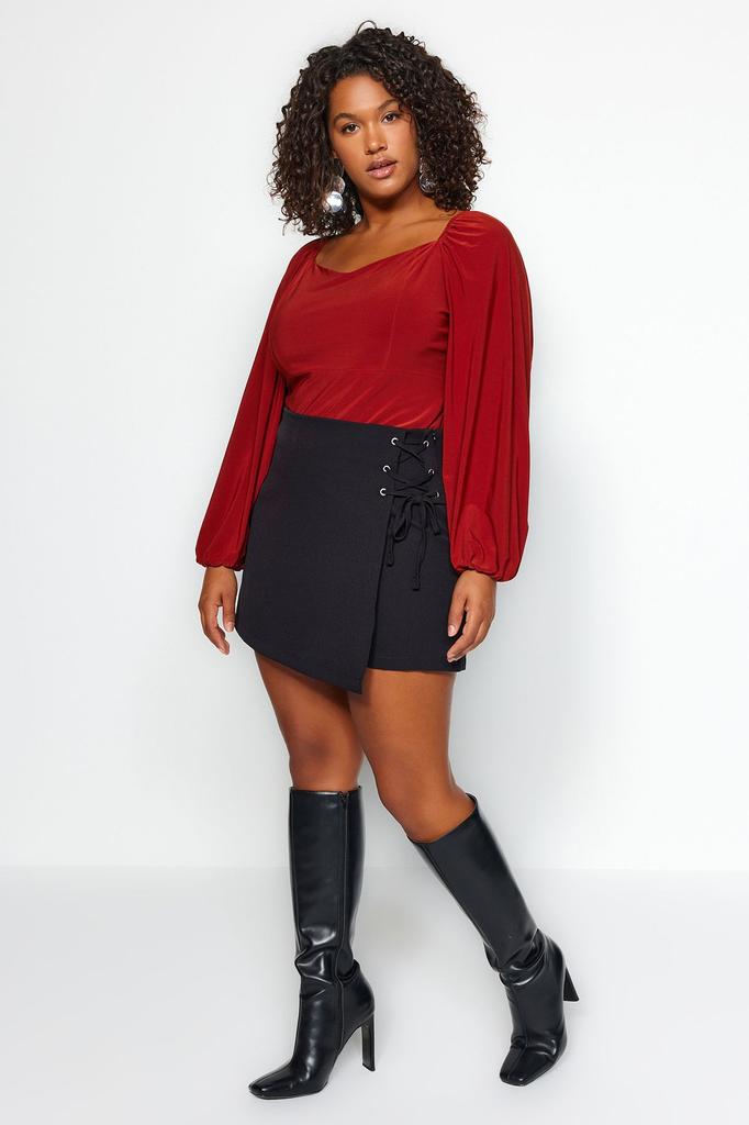 Women's Style Plus Size Gray Woven Tied Shorts Skirt