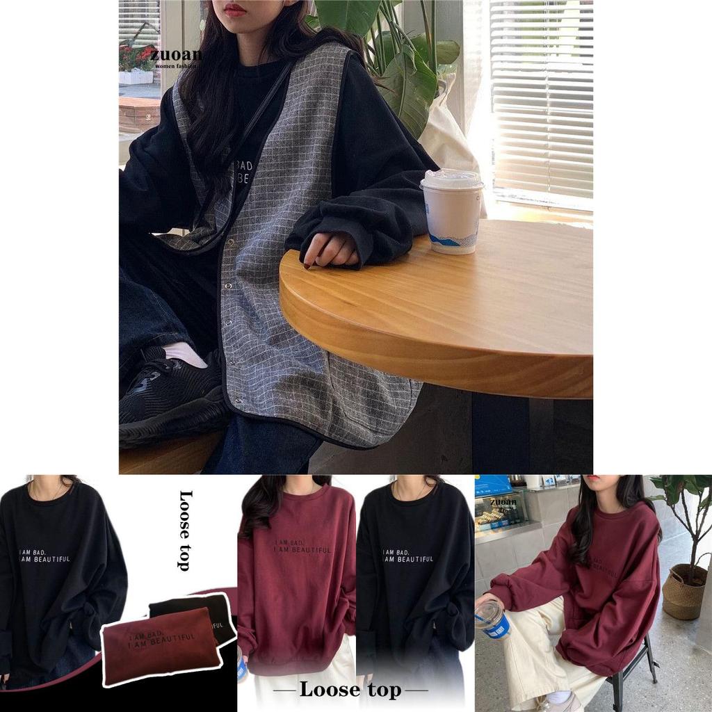 Letter Round Cotton Neck Pullover Sweatshirt Plus Size Womens Thin Jacket