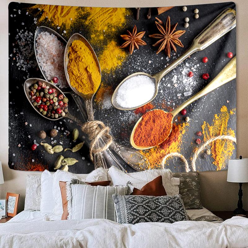 Spice Variety On Wooden Background Tapestry Room Decoration Wall Hanging for Living Room Bedroom, dormitory, Birthday and Christmas gifts