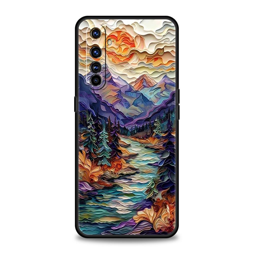Чехол для телефона с пейзажной живописью для Realme 12 11 10 6 7 9 Pro Plus 8 5G C35 8i 9i GT2 GT3 GT5 GT Neo 2 3 5 Черный чехол Мягкий корпус