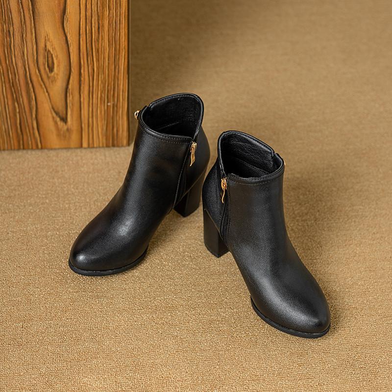 Женские короткие сапоги на высоком каблуке осенне-зимние классические однотонные универсальные сапоги на толстом каблуке большого размера