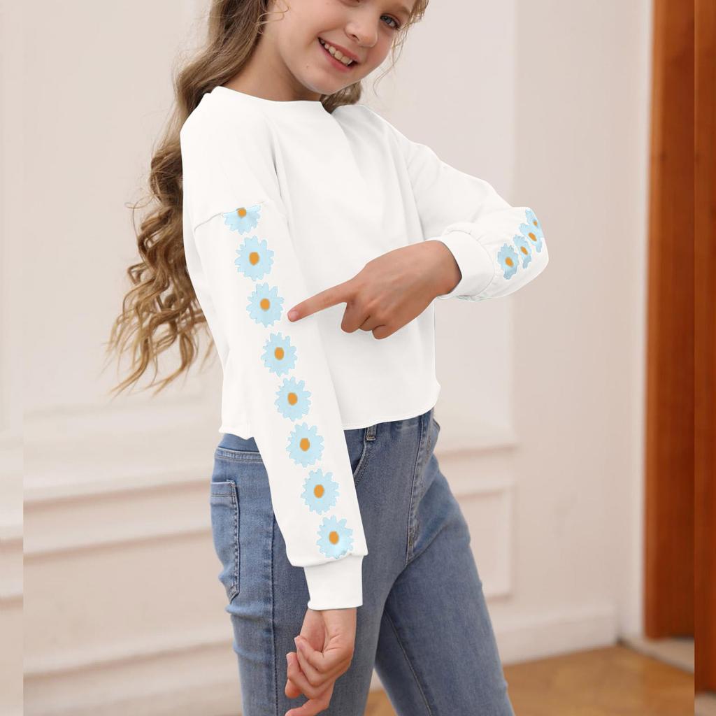 Детские укороченные топы, футболки с длинным рукавом для девочек, милые принтованные модные толстовки, пуловеры