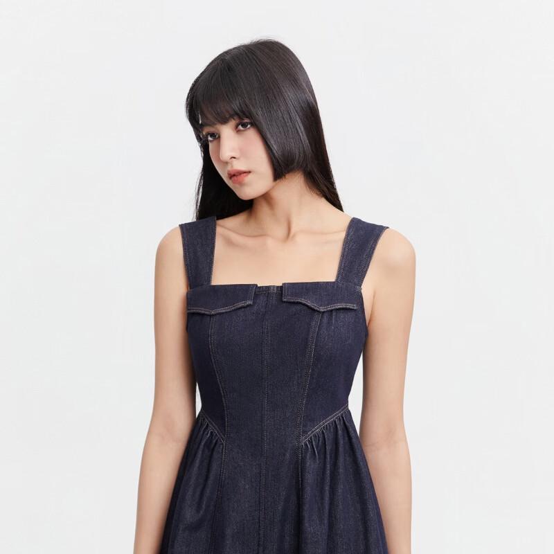 ONLY 2024 Spring Retro Ruched Mid-length Sleeveless Denim Dress