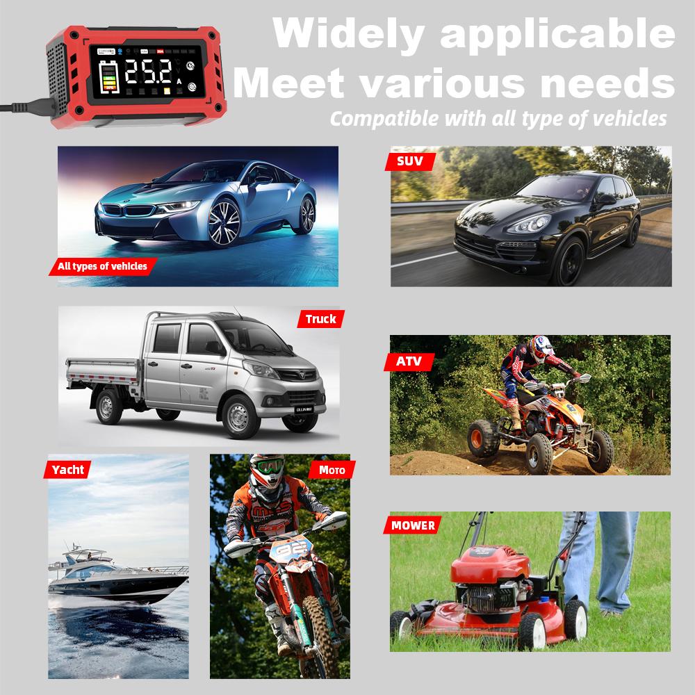 12 В-24 В 25 А / 15 А автомобильное зарядное устройство усилитель сенсорный экран импульсный ремонт быстрая зарядка для AGM GEL свинцово-кислотных LiFePO4