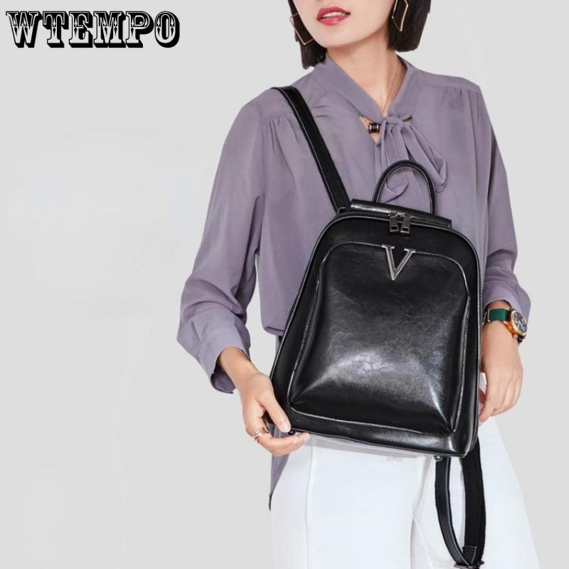 WTEMPO Женская мода для отдыха в стиле ретро, кожаный рюкзак из коровьей кожи с маслом и воском