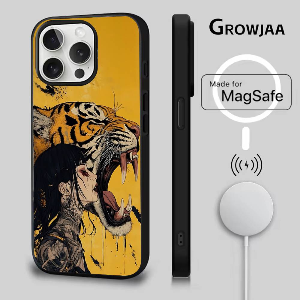Японская Укиё-э Тигр Чехол для Телефона Для iPhone 17,16,15,14,13,12,11,Pro,Max,Plus,Mini,SE4,E Магнитный Magsafe Беспроводная Зарядка