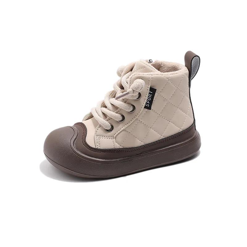 Детские хлопковые сапоги, теплые, универсальные, зимние сапоги для девочек, модные, пэчворк, нескользящие, школьные, повседневные, детские, плюшевые сапоги, боковая молния