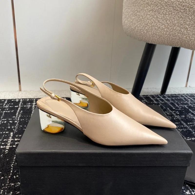 Fashion New Strange Style Heel Black Silver Simple Sandals Summer Solid Color Fashion Square Head 5cm Low Heel Women's Shoes Size 34-43