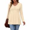 Women's Casual Fashion V-Neck Button Solid Color Long Sleeve Top