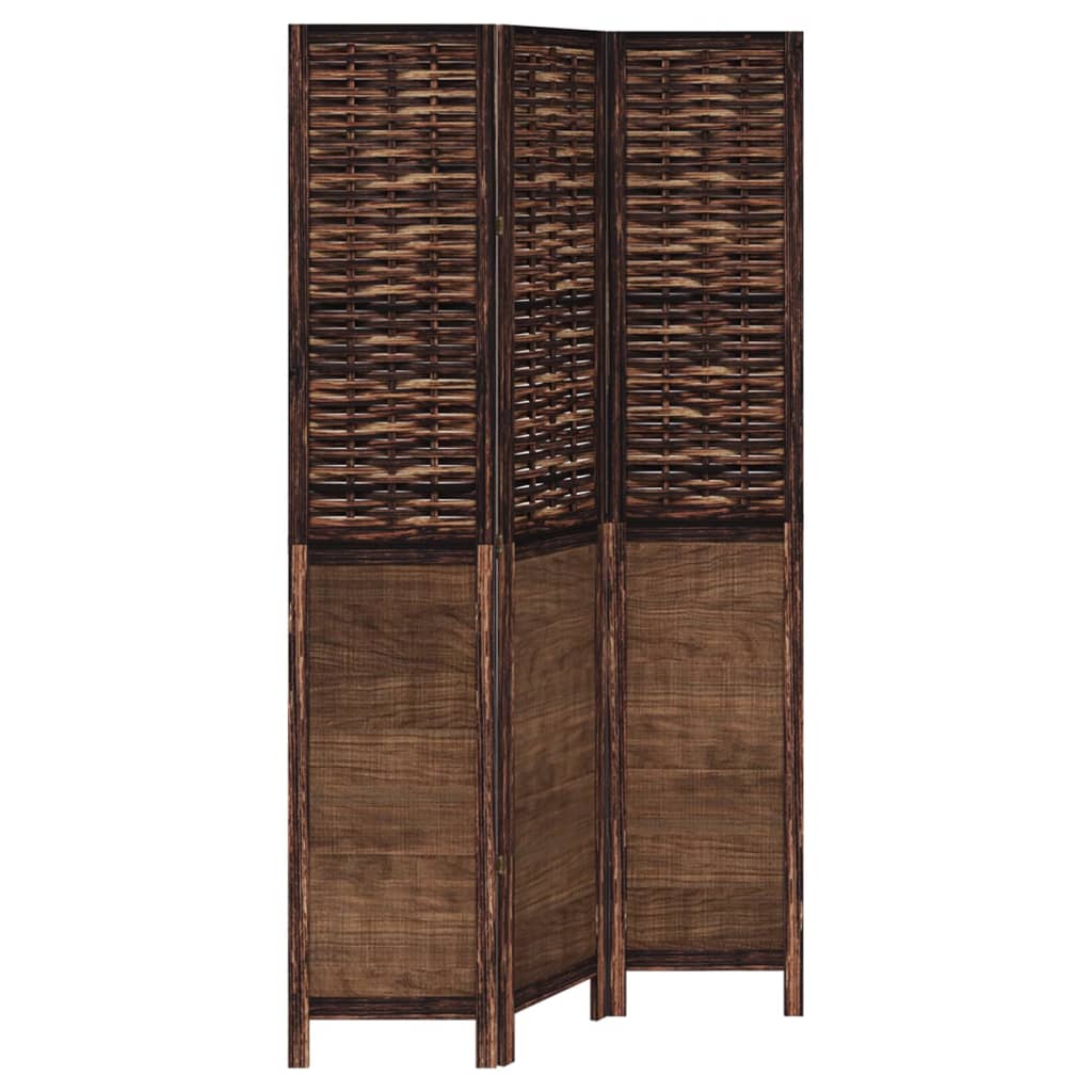 3 Piece Room Divider Dark Brown Solid Paulownia Wood