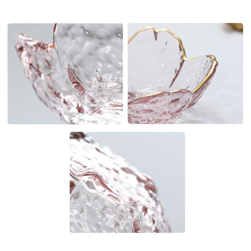 Маленькая стеклянная тарелка в скандинавском стиле с золотой инкрустацией, стеклянная миска для соуса, приправа для барбекю, цветочная миска с лепестками, стеклянная тарелка для приправ