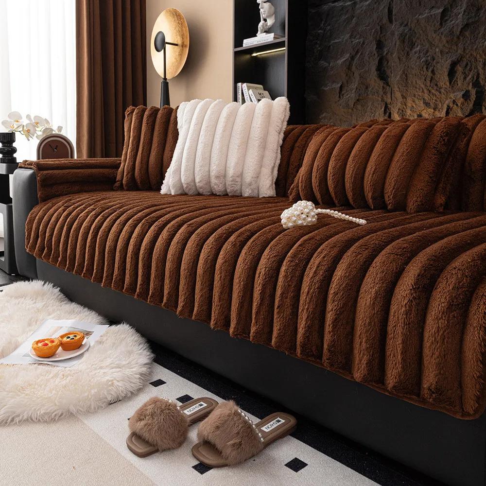 Зимняя утолщенная плюшевая подушка на диван, простая однотонная, для декора гостиной дома, мягкая, удобная, нескользящая подушка на сиденье дивана