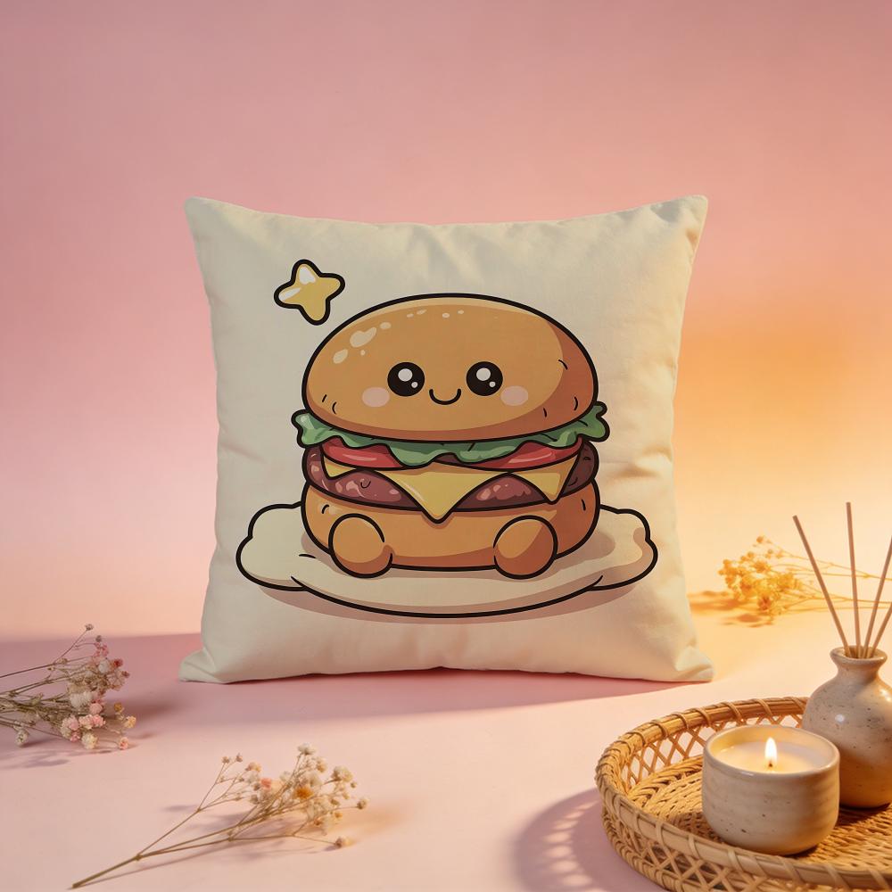 Fun Retro Burger Graphic Cushion Cover Comfortable Durable Pillow Cover MultiScene for Home Office Car Sofa