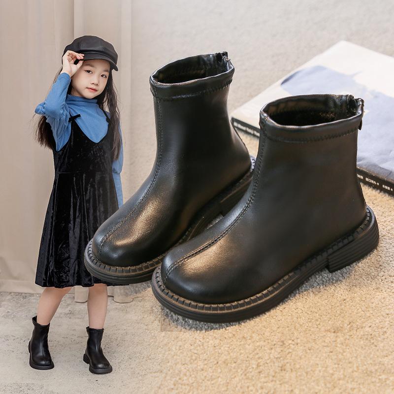 Girls' Single Boots Autumn and Winter New Korean Version Simple Middle-aged and Older Children's Foreign-style Thin Boots Girls' British Boots