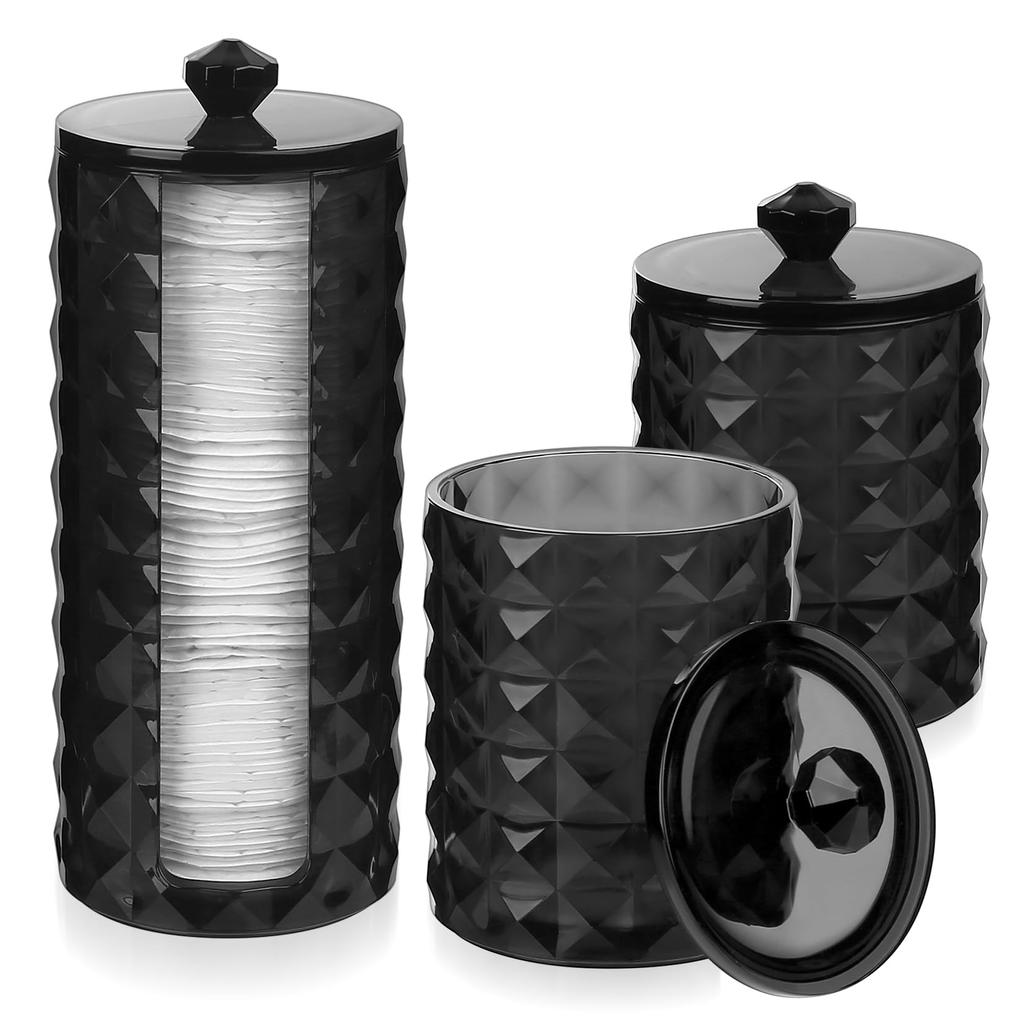 3Pcs Qtips Holder Bathroom Container Organizer Cotton Ball Swabs Dispenser Clear Apothecary Jar Set for Storage Box