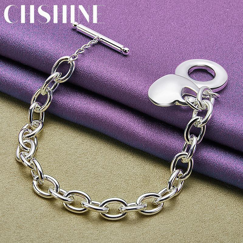 CHSHINE 925 Sterling Silver Solid Heart Bracelet OT Chain For Women Wedding Party Fashion Charm Jewelry