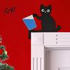 Wooden Animal Wall Art Cartoon Cat Door Frame Pendant Cute Black Corner Decorative Sticker Decoration for Photo Frames And Cabinets Funny Topper