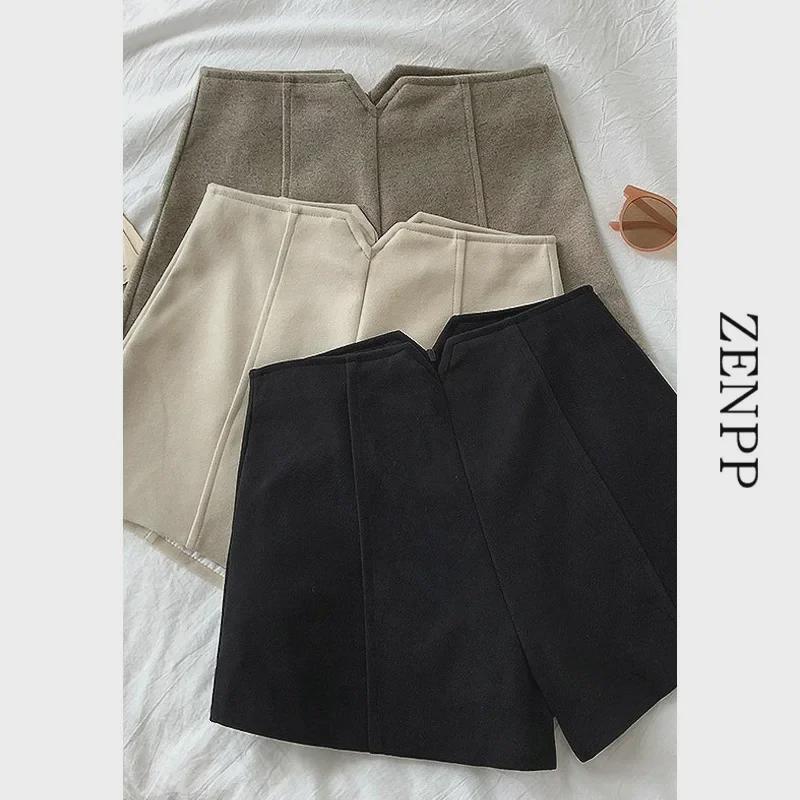 Женские шерстяные шорты А-силуэта с высокой талией: Осень/Зима 2023 Корейская облегающая повседневная одежда для активного отдыха