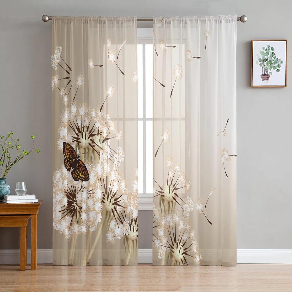 Dandelion Flowers Tulle Curtains for Living Room Drapes Window Sheer Modern Curtains for Bedroom Decor