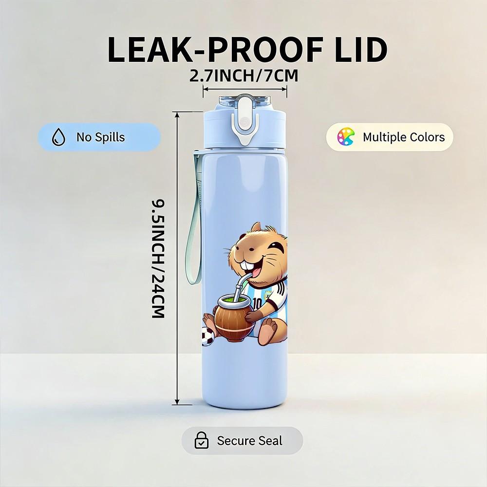 1PC Sitting Little Bear Pattern 750ml Color Plastic Sports Water Bottle Leakproof Flip Straw Lid Suitable for Sports Office Home Use