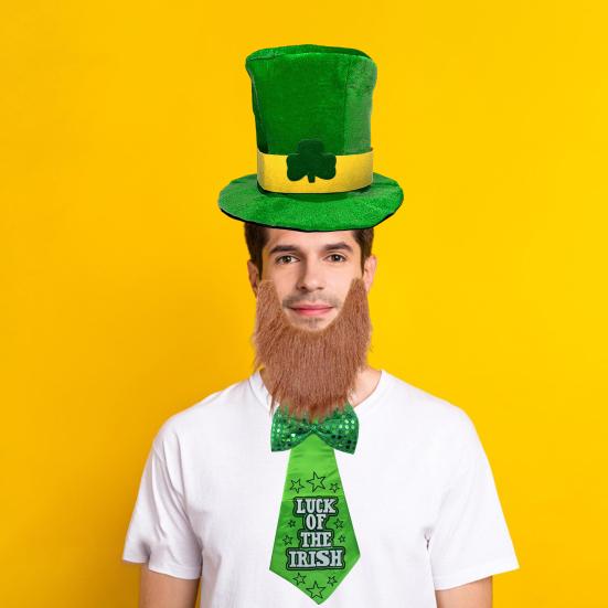 Улица. Цилиндр Лепрекона на День Святого Патрика с набором накладной бороды, уникальный дизайн, классический цвет, забавный наряд для косплея, товары для вечеринок