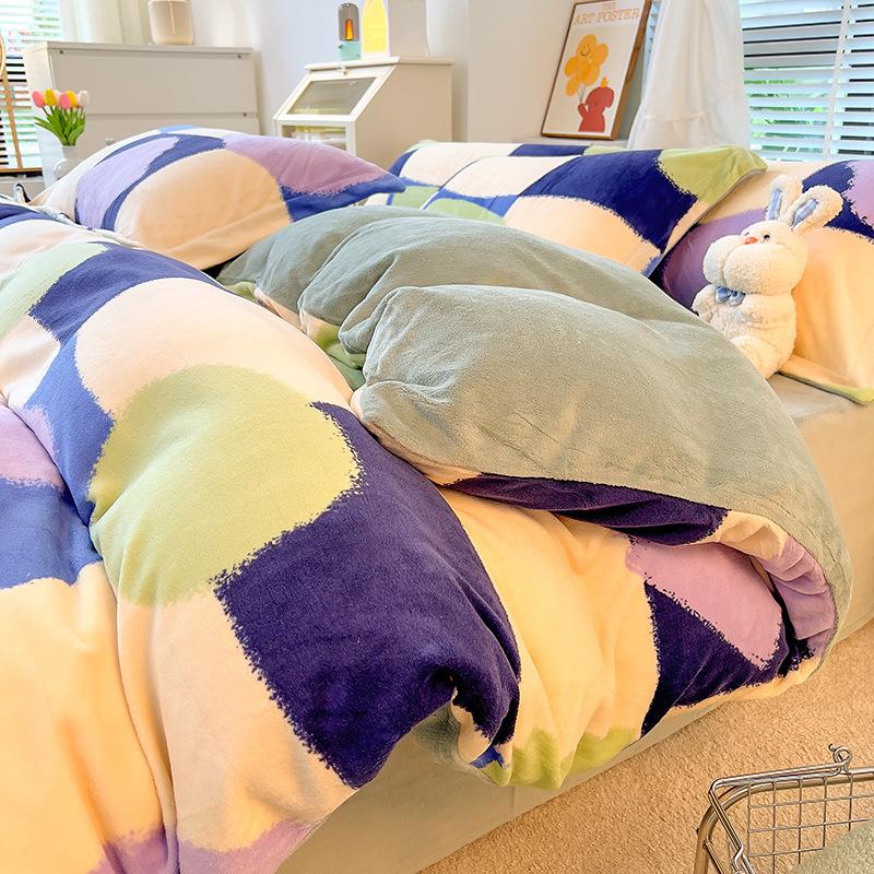Зимнее молочное бархатное 4 предмета, скандинавское бархатное коралловое бархатное пододеяльник, фланелевая простыня, пододеяльник