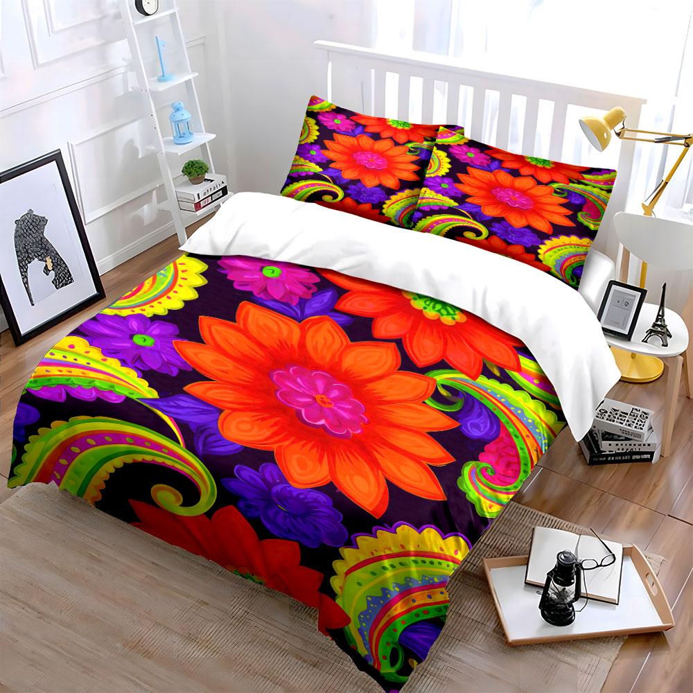 Bright flowers and paisley. Bedding sets Duvet cover sets Duvet covers Pillowcases(1 * Duvet Cover 2 * Pillowcases without duvet insert)