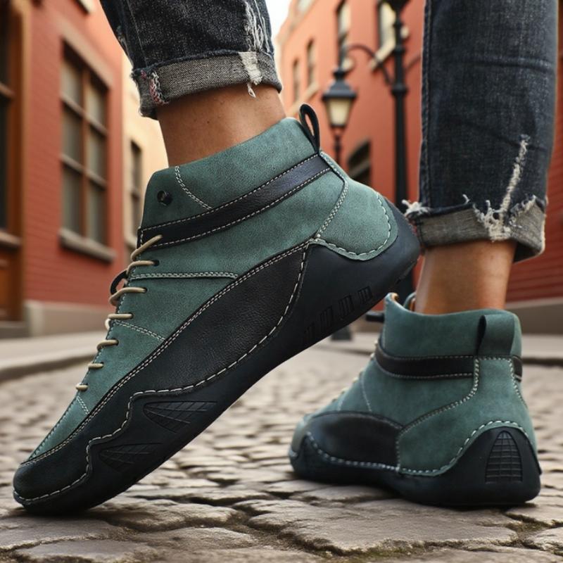 Мужские высокие повседневные туфли ручной работы из кожи весна/лето новинка цветные блоки мягкая подошва обувь для ходьбы дышащие ботинки-носки